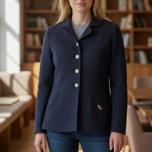 Giesswein Navy Women's Blazer with White Buttons - Wool